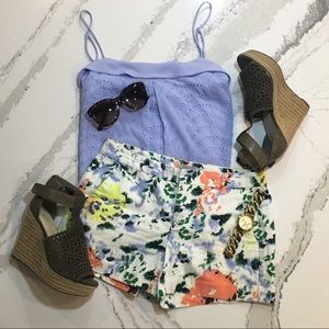 Gap Watercolor Floral Shorts and Blue BR Cami